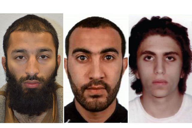 Images provided by Met Police of murderers (left to right) Khuram Butt, Rachid Redouane and Youssef Zaghba