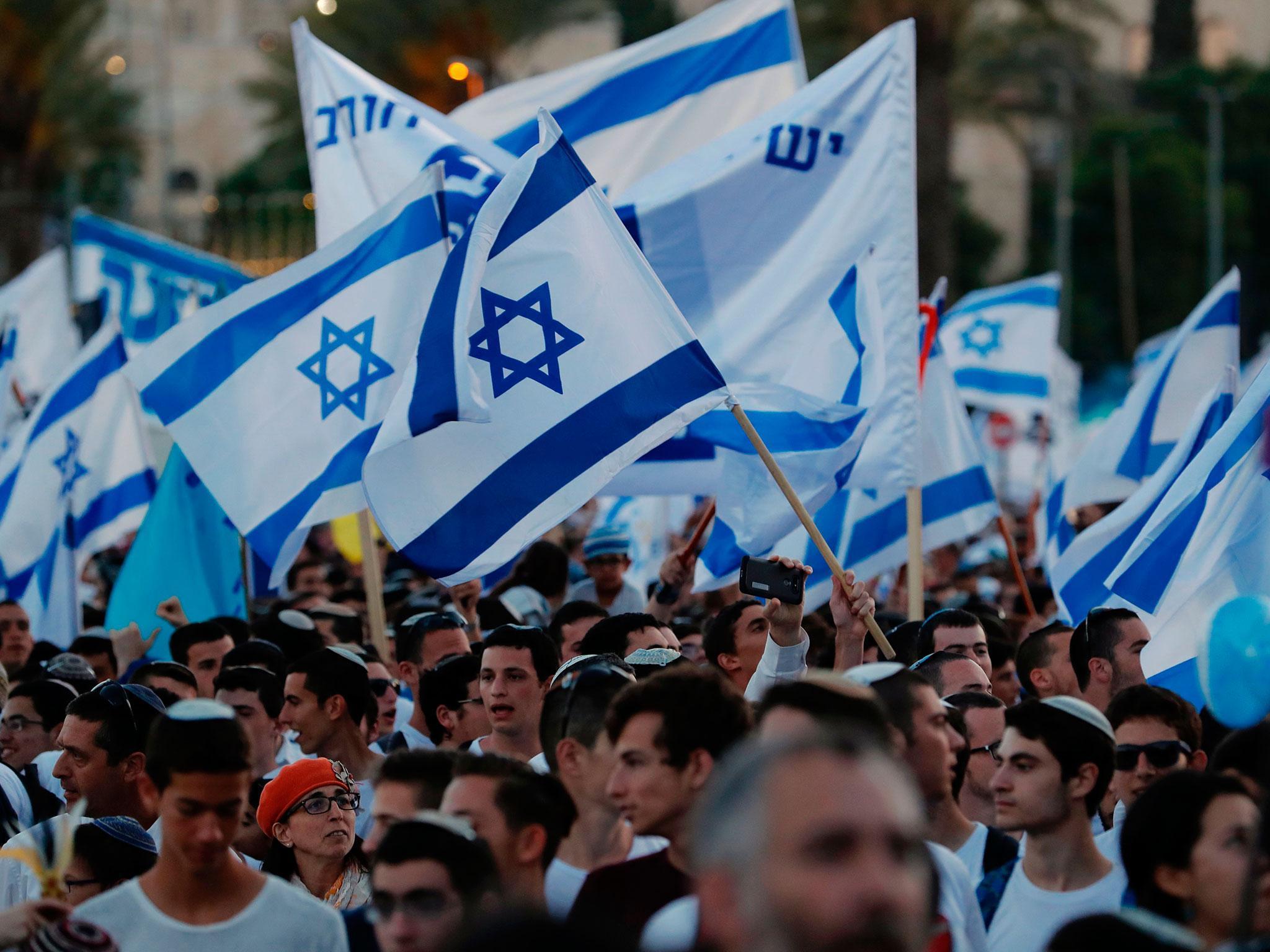 Far-right Israeli nationalists demonstrate in Jerusalem's Old City to commemorate Jerusalem Day, marking the establishment of Israeli control over the Old City following its capture in the Six-Day War of 1967
