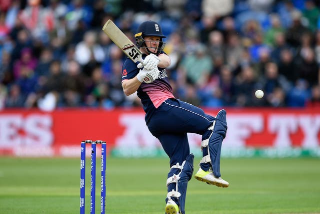 Eoin Morgan plays a shot for England against New Zealand