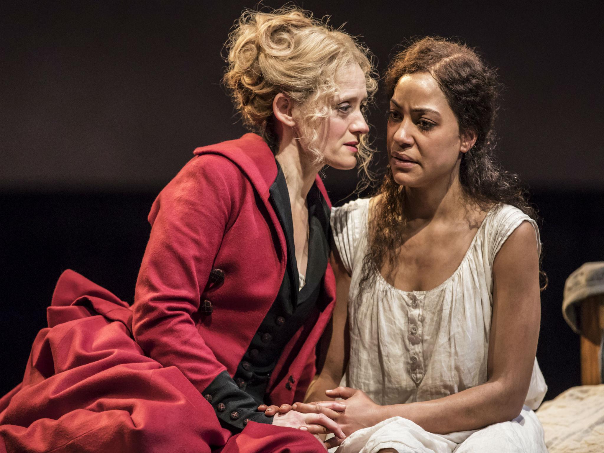 Anne-Marie Duff (Mary) and Cush Jumbo (Laura) in 'Common' at the National Theatre