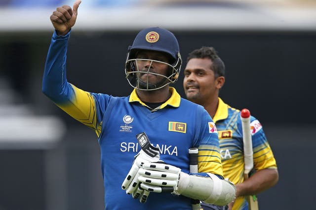 Asela Gunaratne celebrates after Sri Lanka secured victory