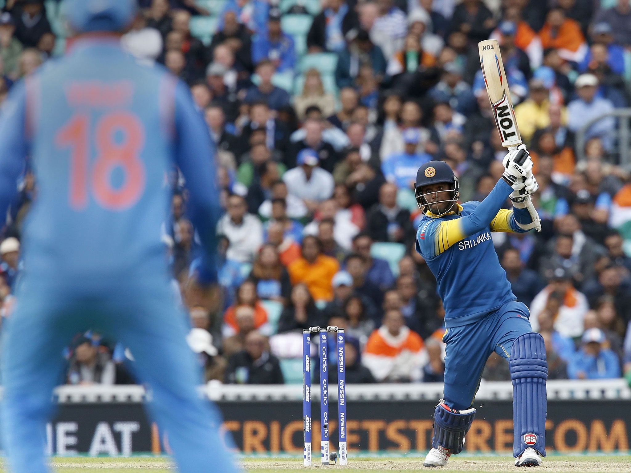 Sri Lanka captain Angelo Mathews plays a shot during his side's chase