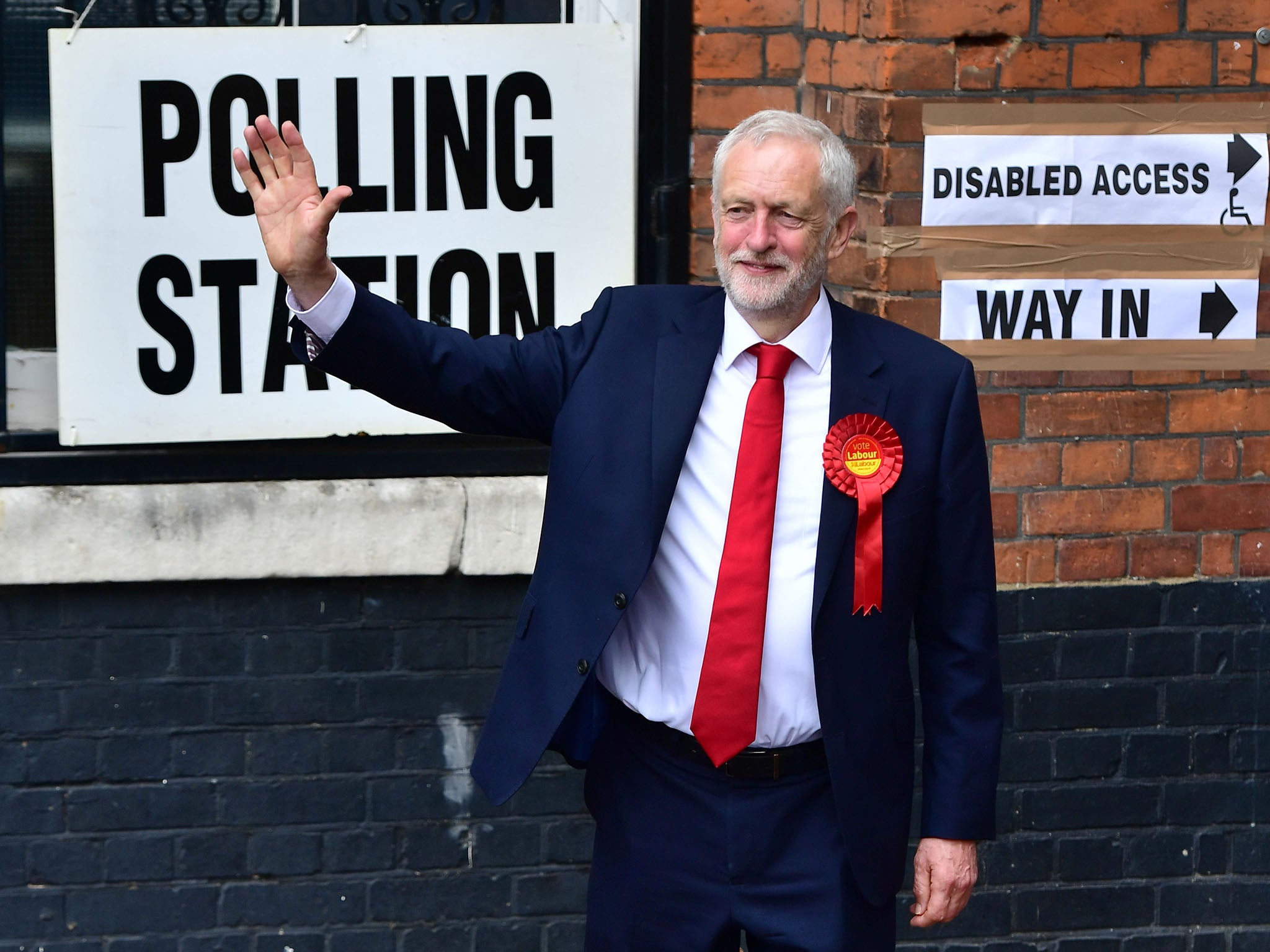 Jeremy Corbyn after casting his vote in the General Election at a polling station in Pakeman school in Islington, north London