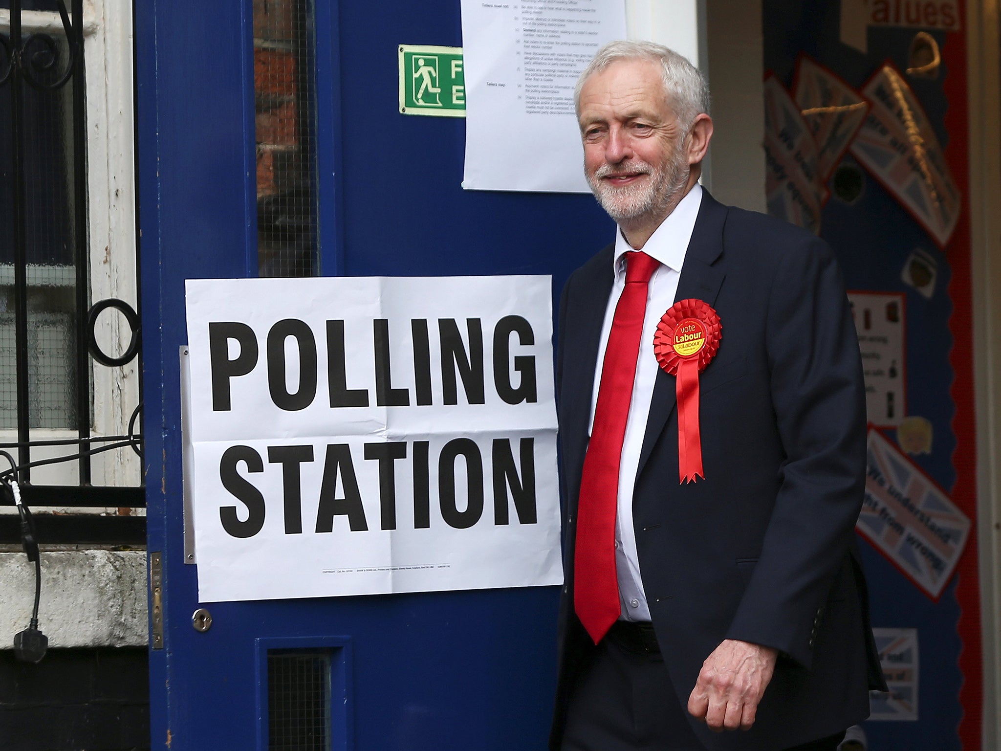 Jeremy Corbyn, leader of Britain's opposition Labour Party leaves after voting at a polling station in Islington, London