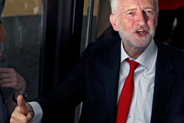 Jeremy Corbyn, leader of Britain's opposition Labour Party, arrives at the Labour Party's Headquarters in London