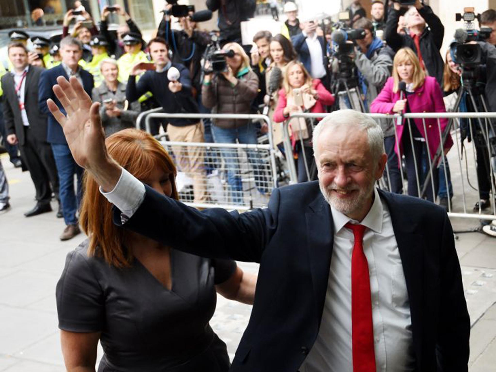 Britain's Labour leader, Jeremy Corbyn arrives at the Labour headquarters in central London