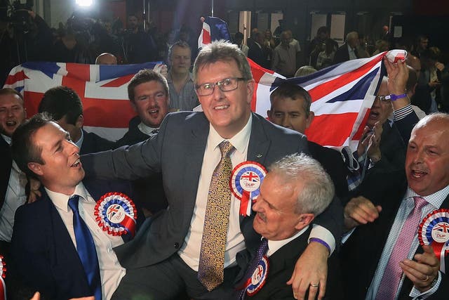 Sir Jeffrey Donaldson, seen celebrating after winning the Lagan Valley seat for the DUP, revealed the source of the £425,000 donation, but this only led to further questions