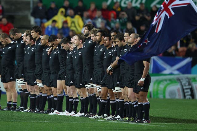 The All Blacks pay their respects with a minute's silence before a match at the 2011 World Cup