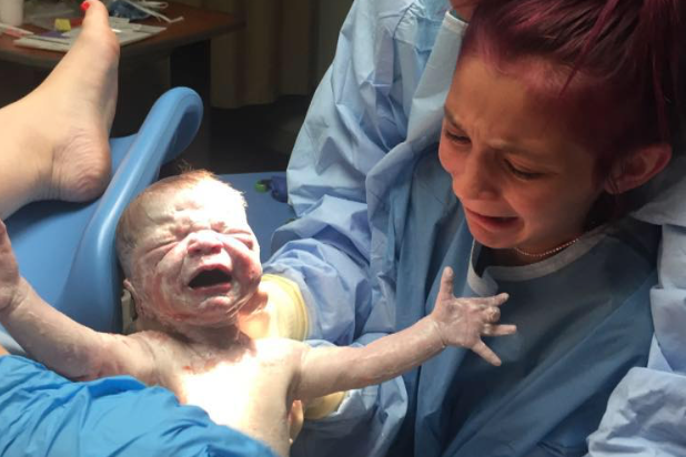 The look on Jacee's face as she delivers her baby brother is priceless