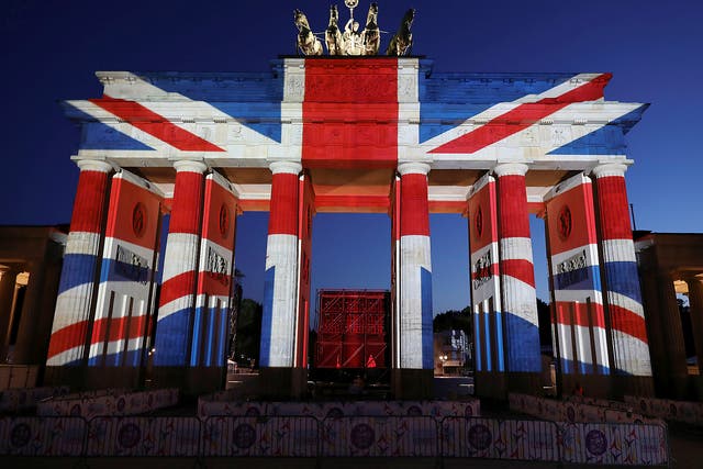 Berlin's Brandenburg Gate, illuminated in the colours of the Union Jack