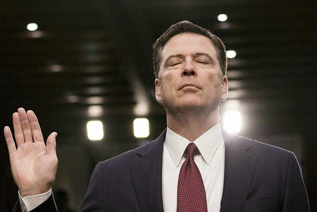 Former FBI director James Comey is sworn in during a hearing before the Senate Select Committee on Intelligence on Capitol Hill in Washington, DC