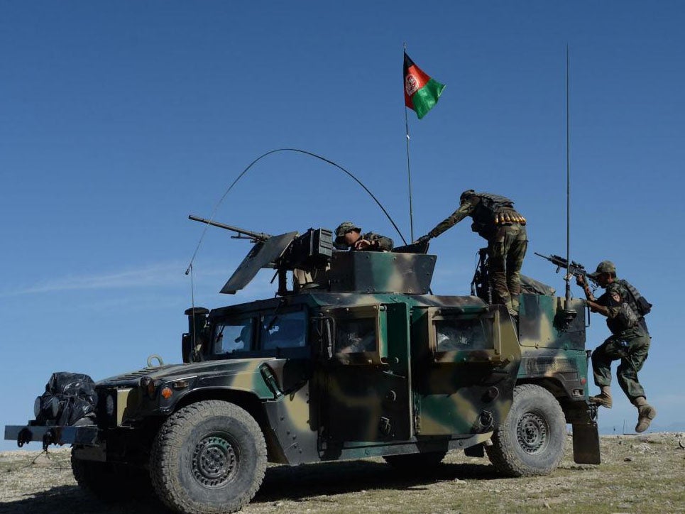 Afghan security forces take part in an ongoing operation against Isis militants in the Achin district of Afghanistan's Nangarhar province