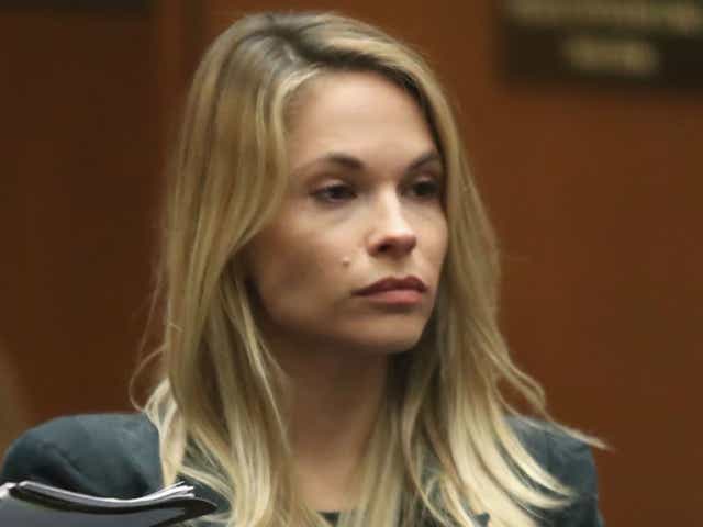 Model Dani Mathers stands during court proceedings for a hearing at Clara Shortridge Foltz Criminal Justice Center