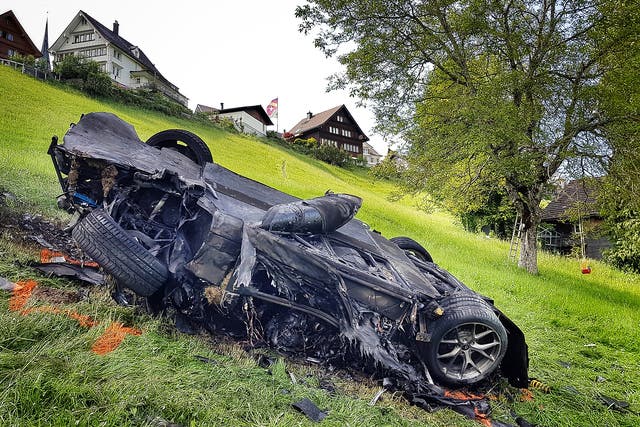 This photo issued by Freuds shows the car that was involved in a crash where Richard Hammond escaped serious injury, in Switzerland