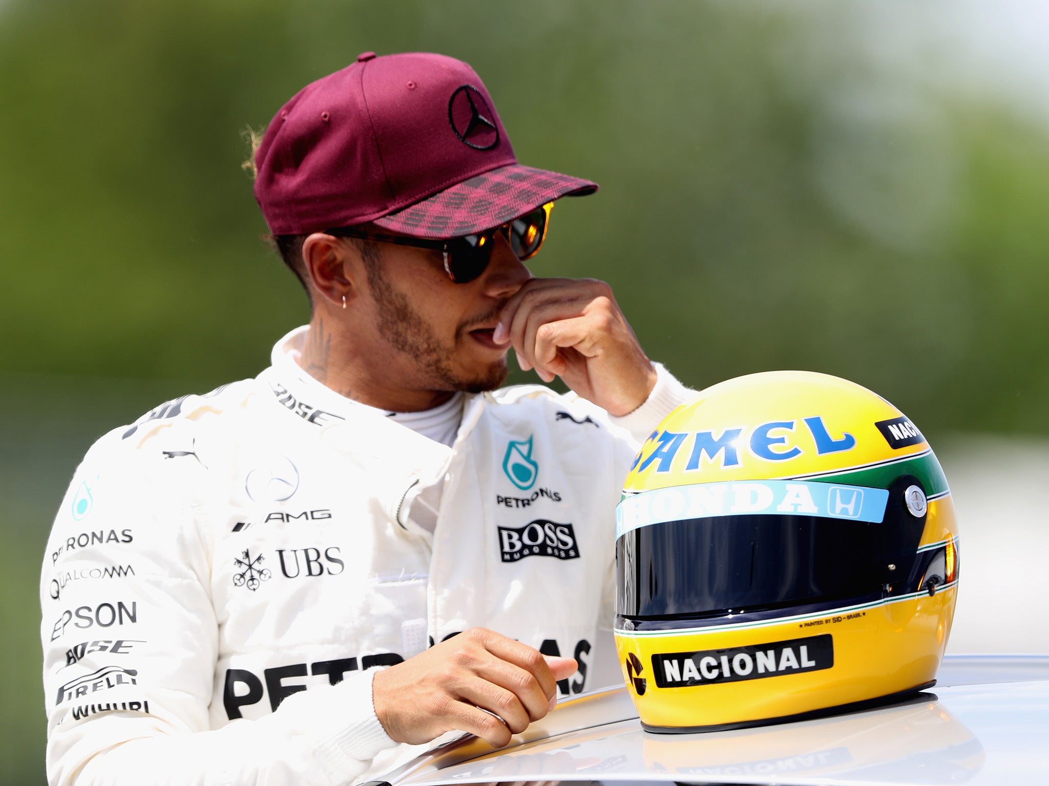 Lewis Hamilton was visibly moved after receiving the gift from Ayrton Senna's family