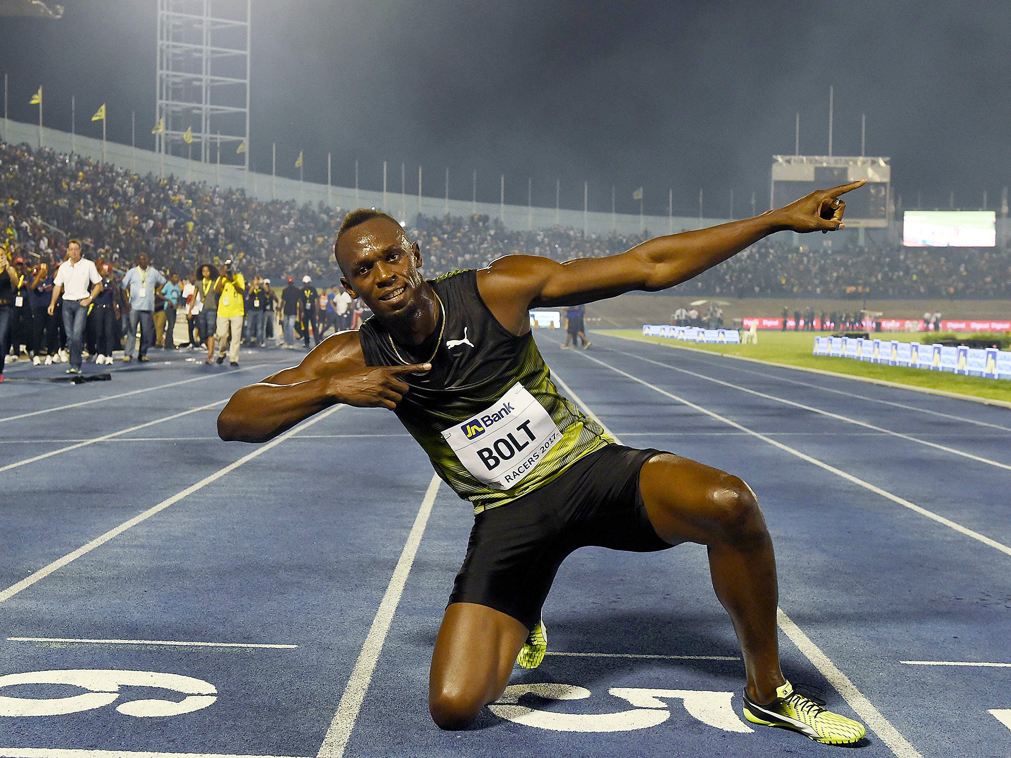 Usain Bolt celebrates (Getty)