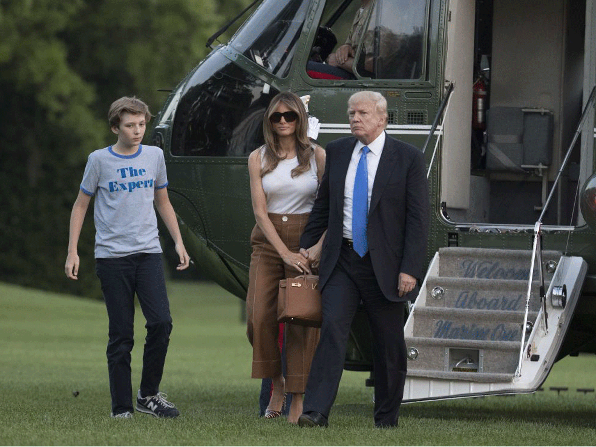 Barron and Ivanka Trump arrive at the White House with the President, five months after he took office