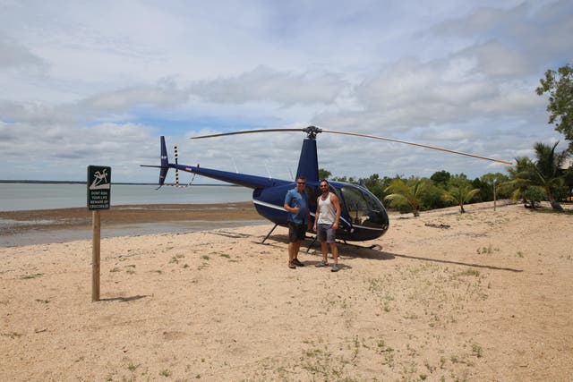 James (right) gets ready for a day of drinking, Outback-style