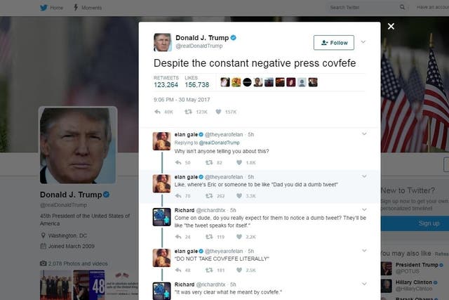 A screengrab of Donald Trump's mysterious 'covfefe' tweet