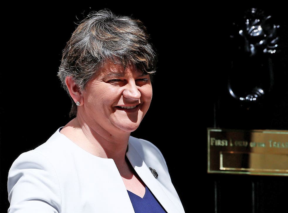DUP leader Arlene Foster arrives at Downing Street for talks with the Prime Minister