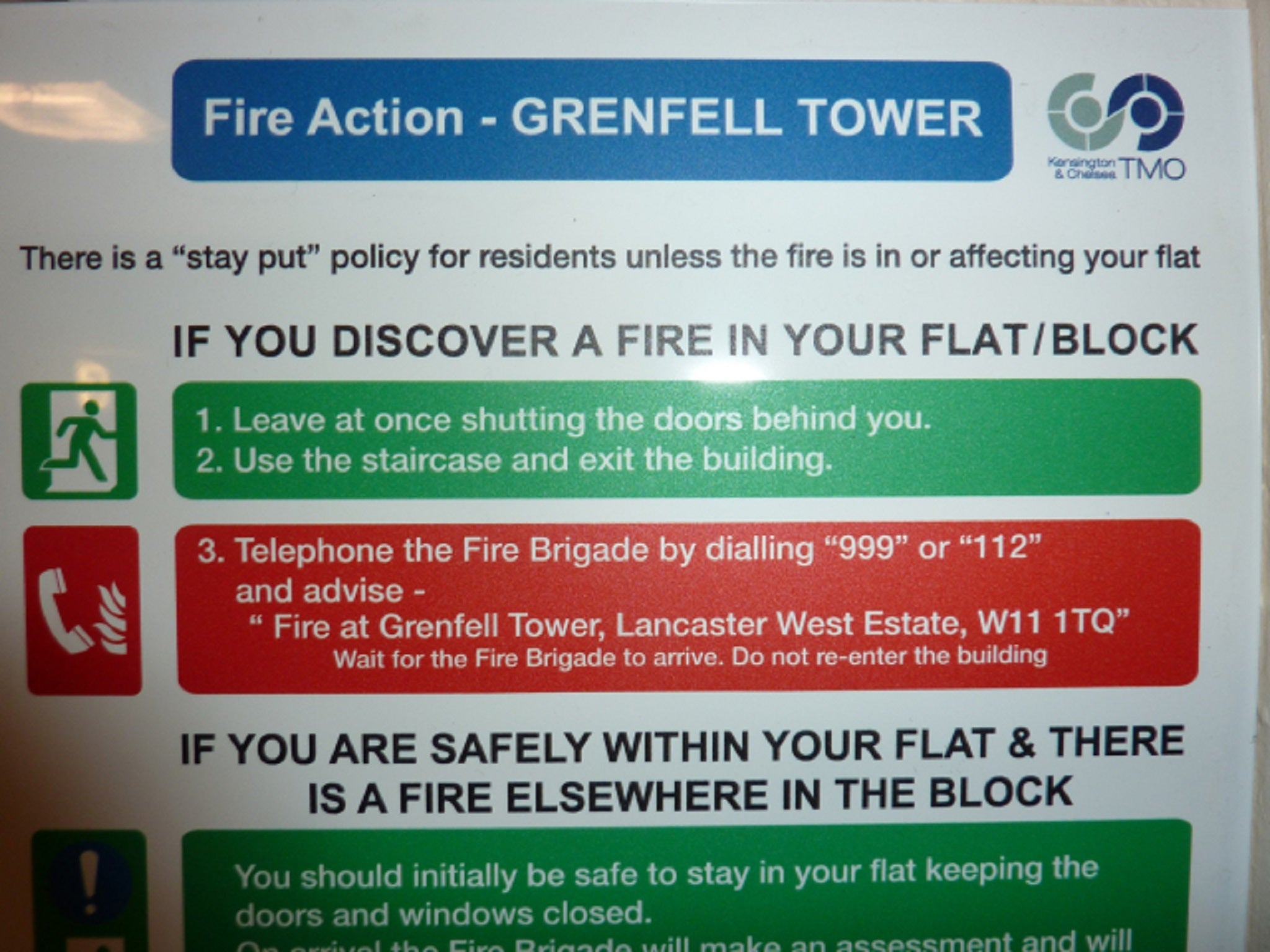 Grenfell Tower operated a "stay put" policy in the event of a fire