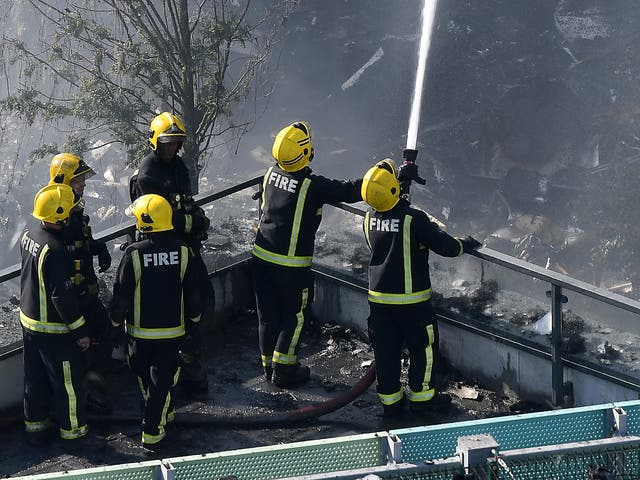 <p>Firefighters at the Grenfell tower disaster  </p>