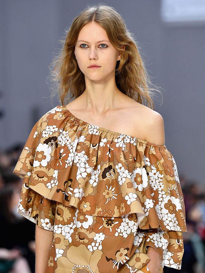 At Chloe, 70s sepia-toned florals came larger than life