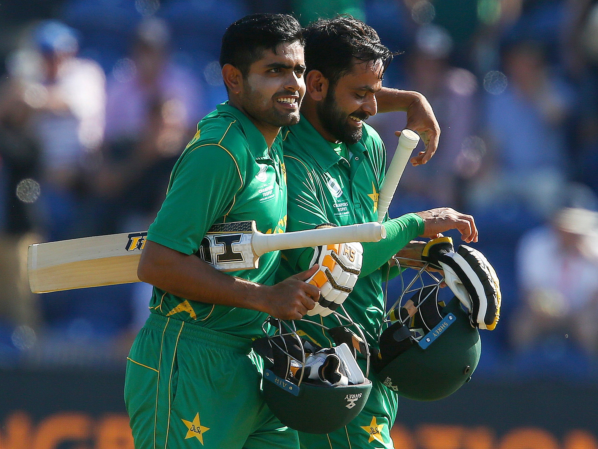 Mohammad Hafeez and Babar Azam celebrate a job well done for Pakistan