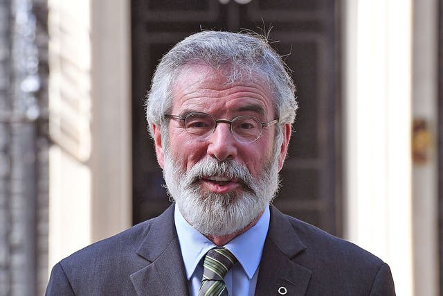 Gerry Adams, president of Sinn Fein, speaks to the media outside 10 Downing Street