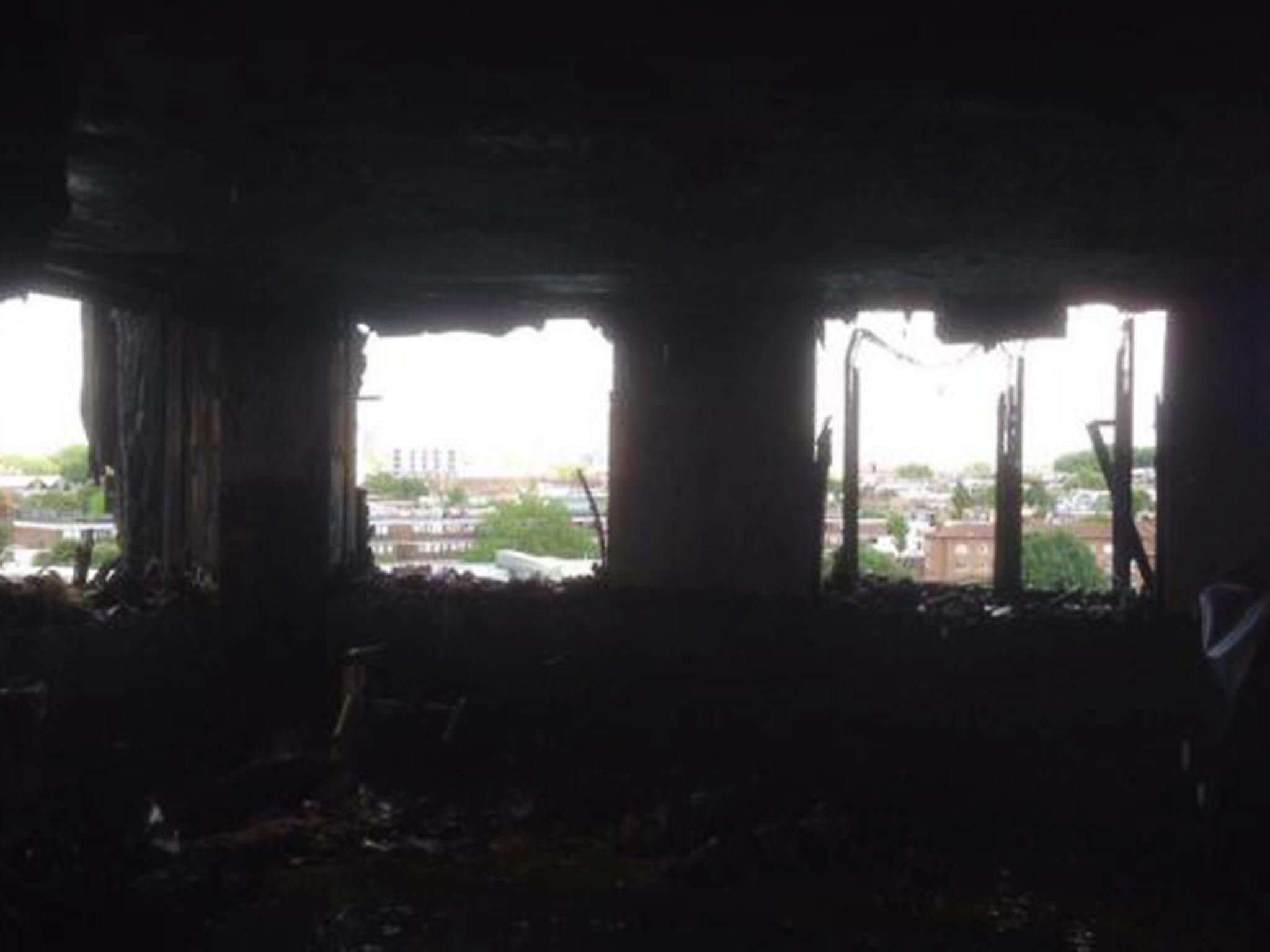 Charred remains of one of the high-rise flats destroyed in the blaze