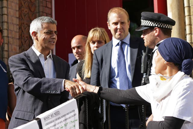 Mayor of London Sadiq Khan leaves Notting Hill Methodist Church near Grenfell Tower