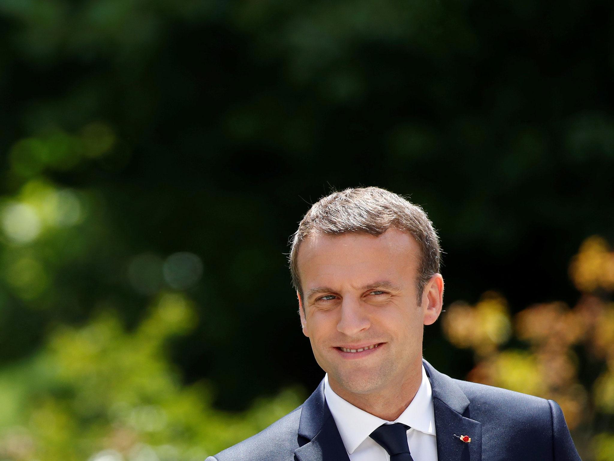 French President Emmanuel Macron during a news conference at the Elysee Palace on 16 June