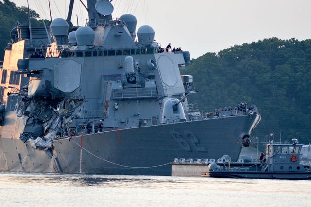 The USS Fitzgerald returns to fleet activities following the incident last month