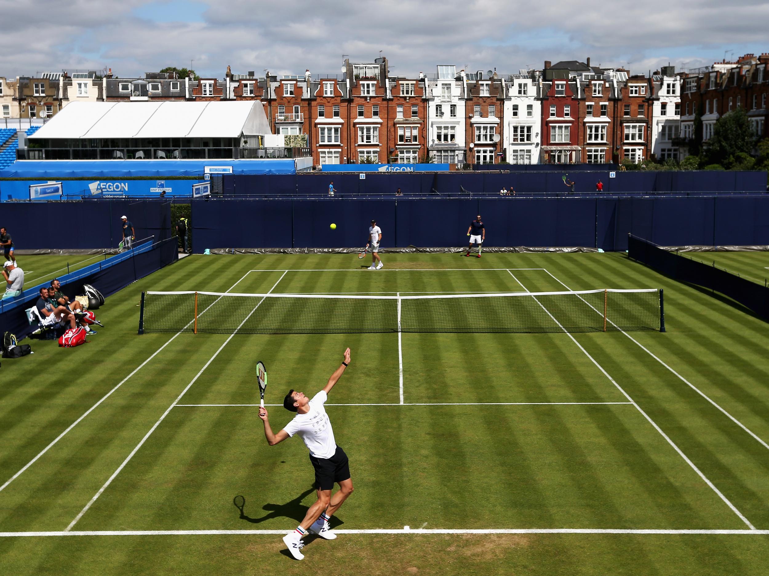 Raonic on one of the practice courts at Queen's