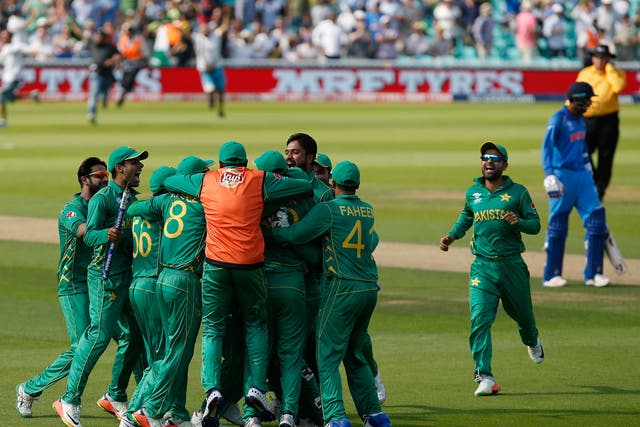 Pakistan's players celebrate after winning the ICC Champions Trophy