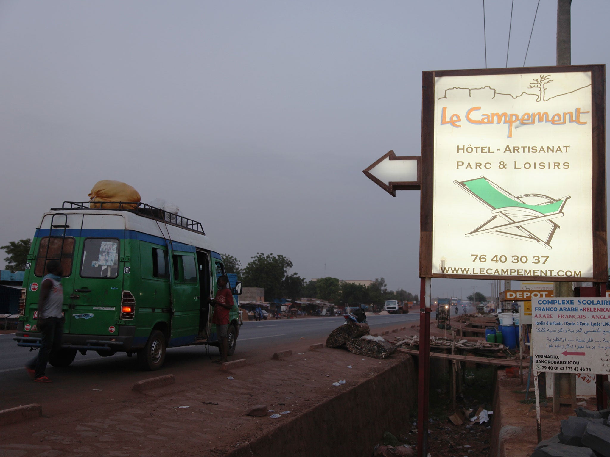 A sign points to Le Campement, a resort near Bamako, Mali, that was attacked on 18 June