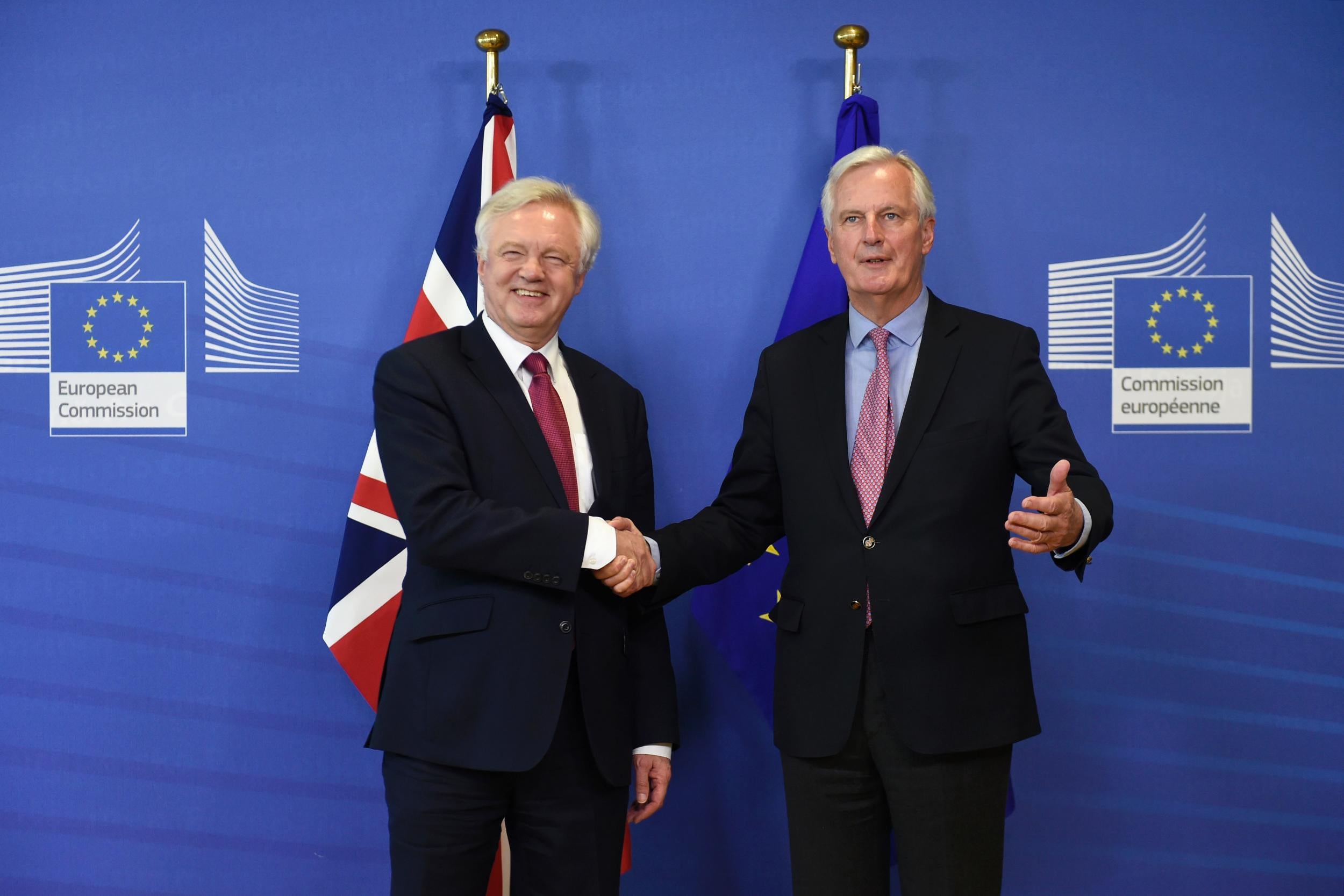 Brexit Secretary David Davis (left) arrived in Brussels for talks with Michel Barnier
