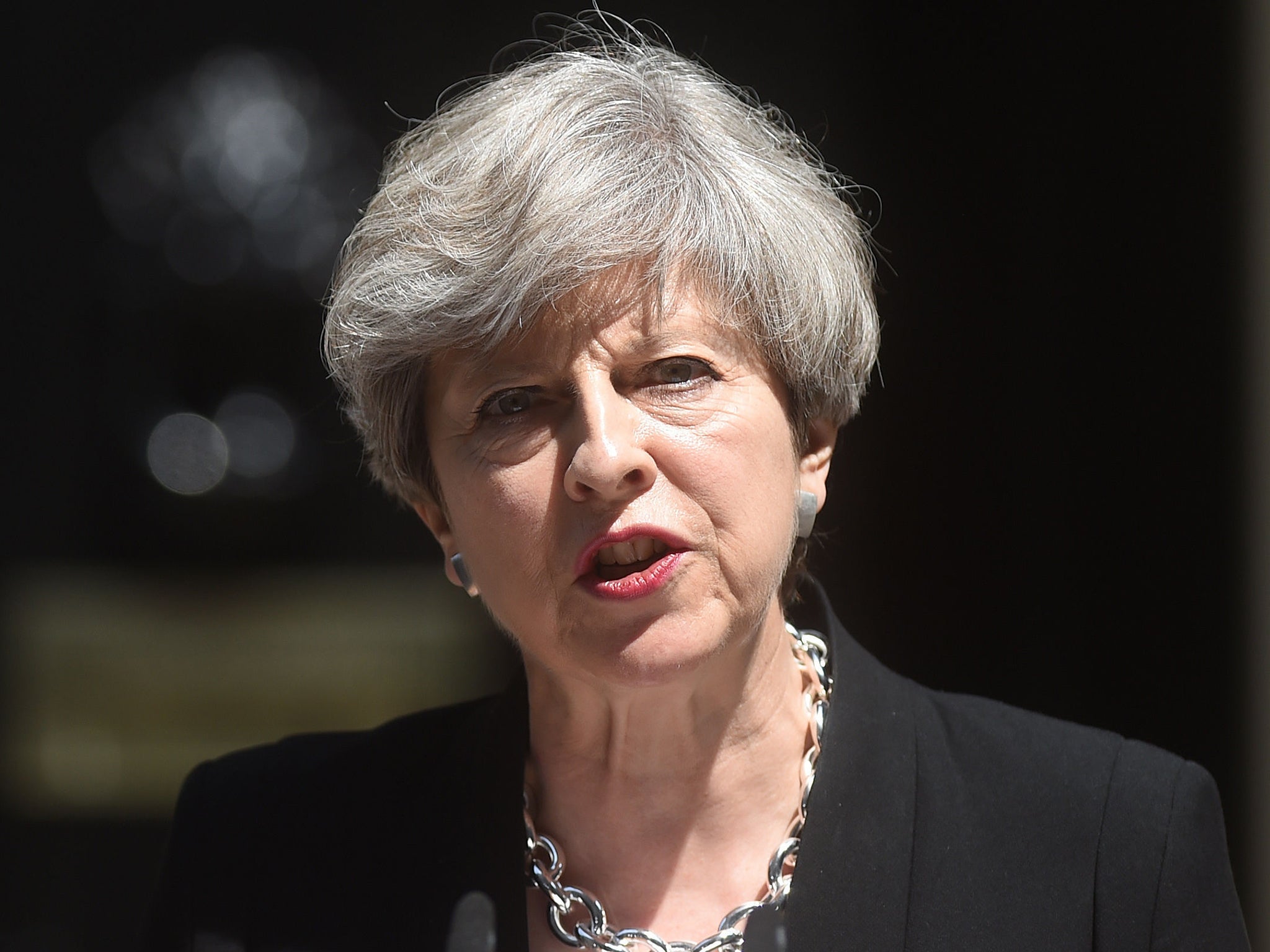 Prime Minister Theresa May speaking in Downing Street after a Cobra meeting following an incident in Finsbury Park, north London, where one man died, eight people were taken to hospital and a man was arrested after a van struck pedestrians