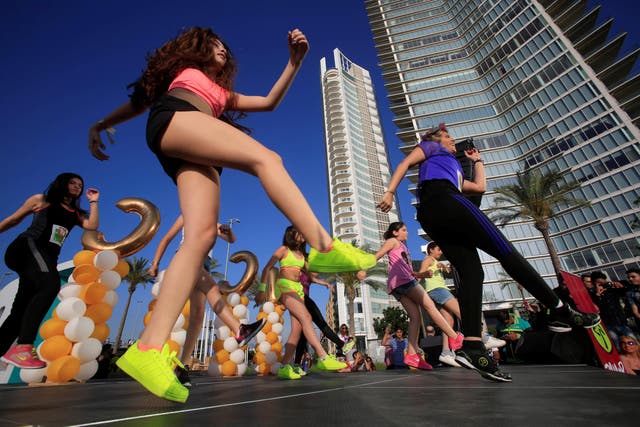 People dance Zumba to raise money for charity in this file photo from 21 May 2016 in Beirut, Lebanon
