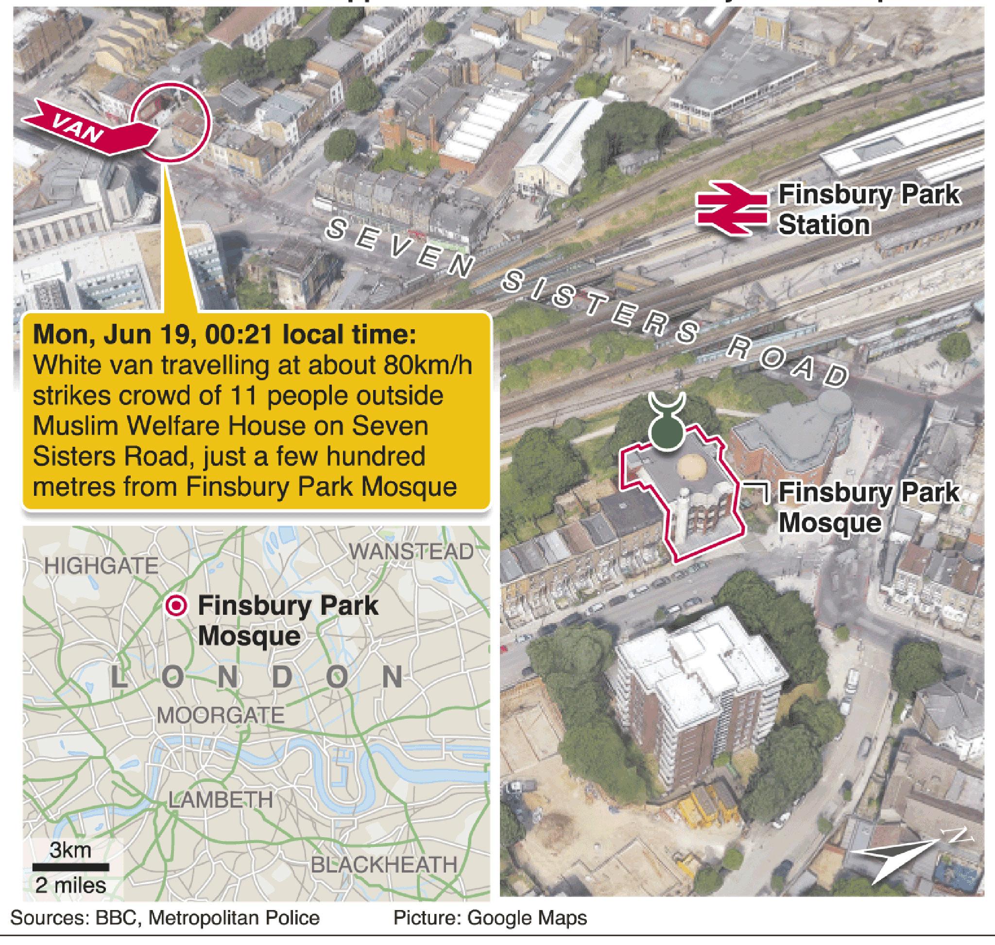 The attack occurred outside Muslim Welfare House just after midnight on Monday morning