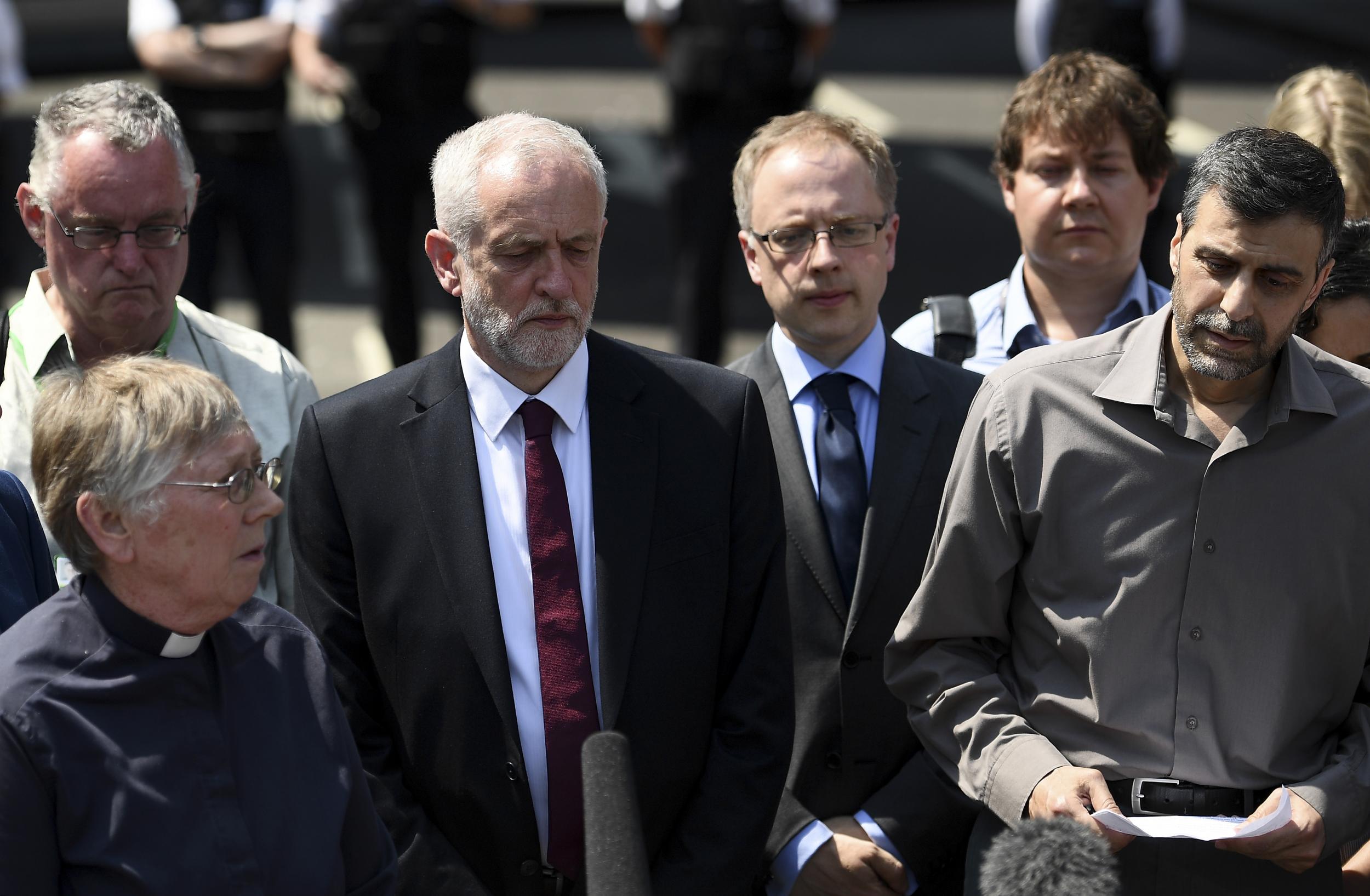 Labour Leader Jeremy Corbyn stands next to Finsbury Park Mosque chairman Mohammed Kozbar (r) after the June 2017 attack