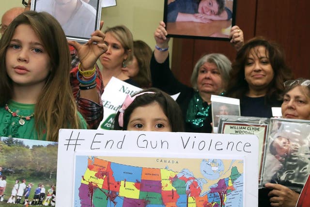 More than 80 family members and friends of people who were killed by gun violence gather for a news conference with Congressional Democrats to call for action on gun violence prevention at the US Capitol in December 2016