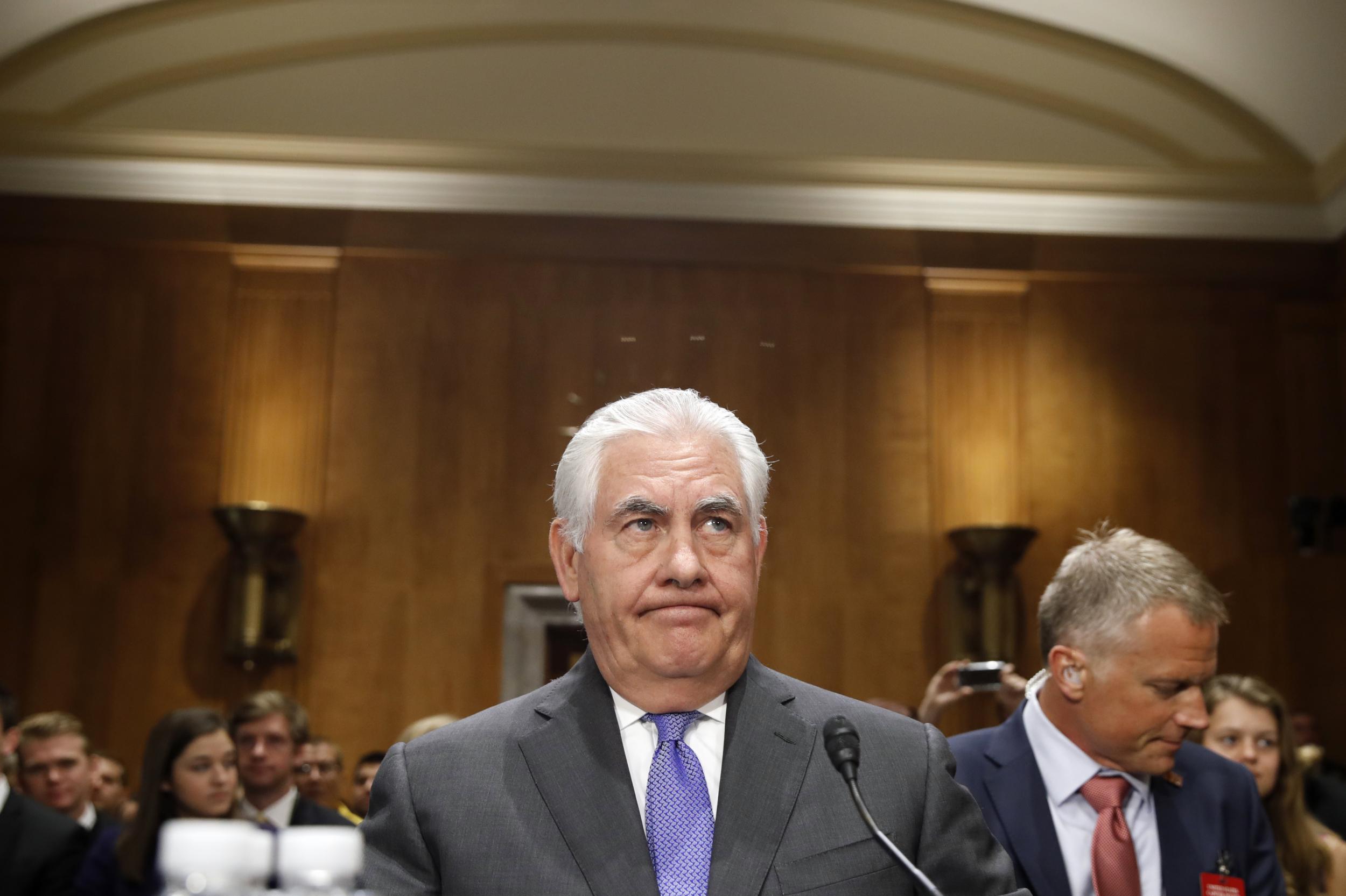 Secretary of State Rex Tillerson prepares to testify before the Senate Foreign Relations Committee