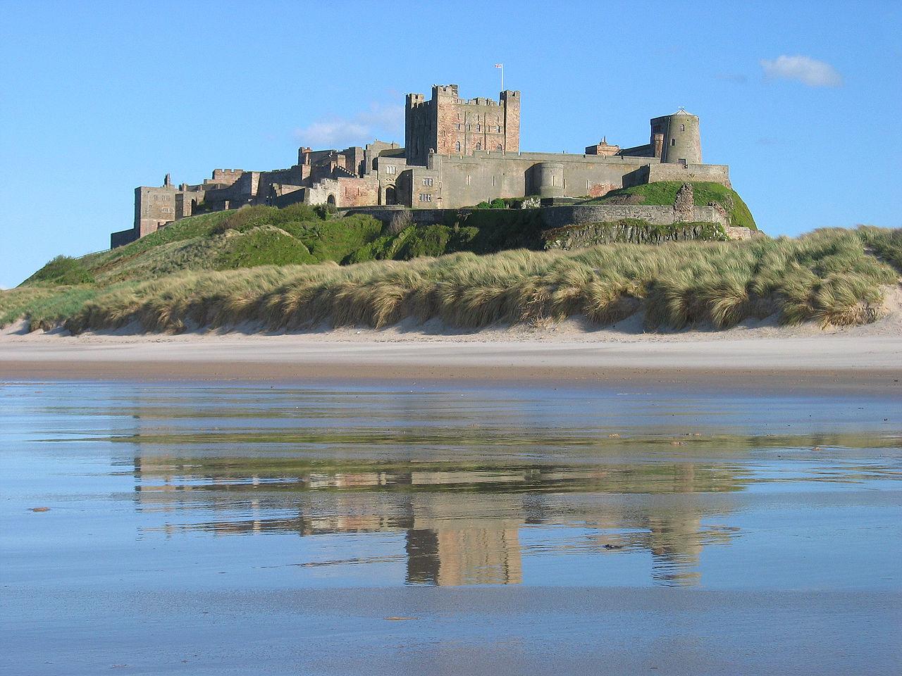 Bamburgh beach is flanked by a castle