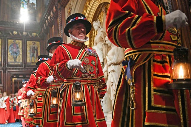 Yeoman of the Guard take part in the traditional 'ceremonial search' in the House of Lords ahead of the State Opening of Parliament
