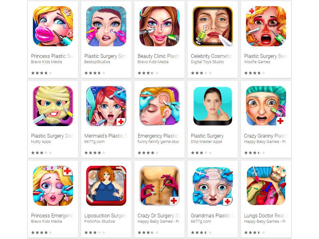 A selection of plastic surgery games available online