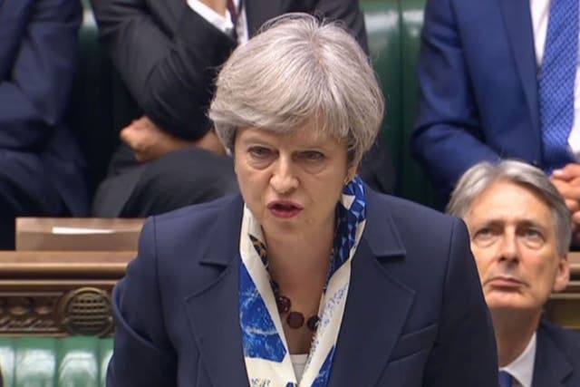 Prime Minister Theresa May speaking in response to the Queen's speech