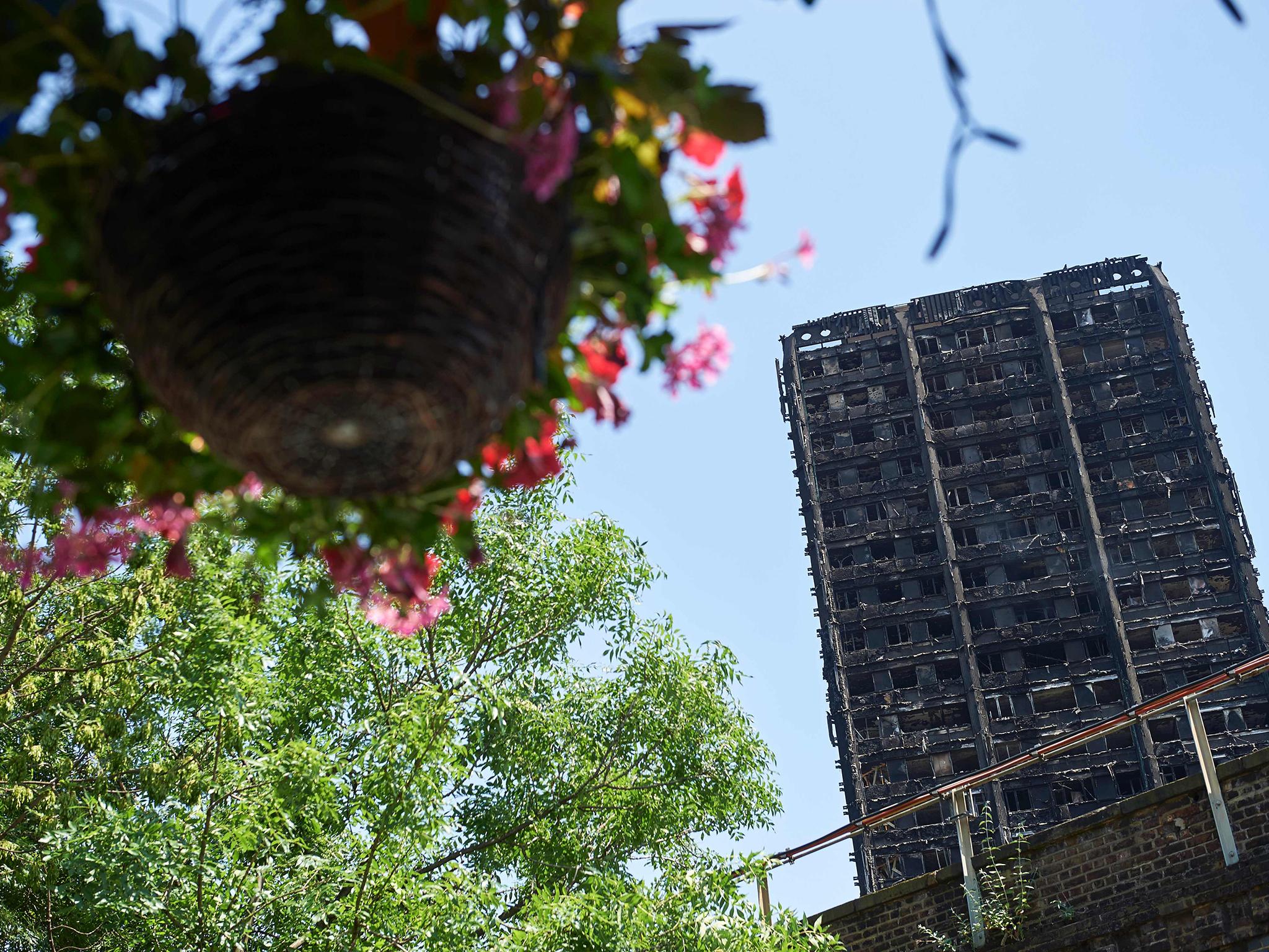 The burned-out shell of the Grenfell Tower blockin Kensington, west London