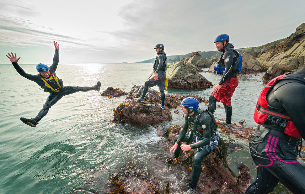Coasteering in Pembrokeshire is a popular daytime activity