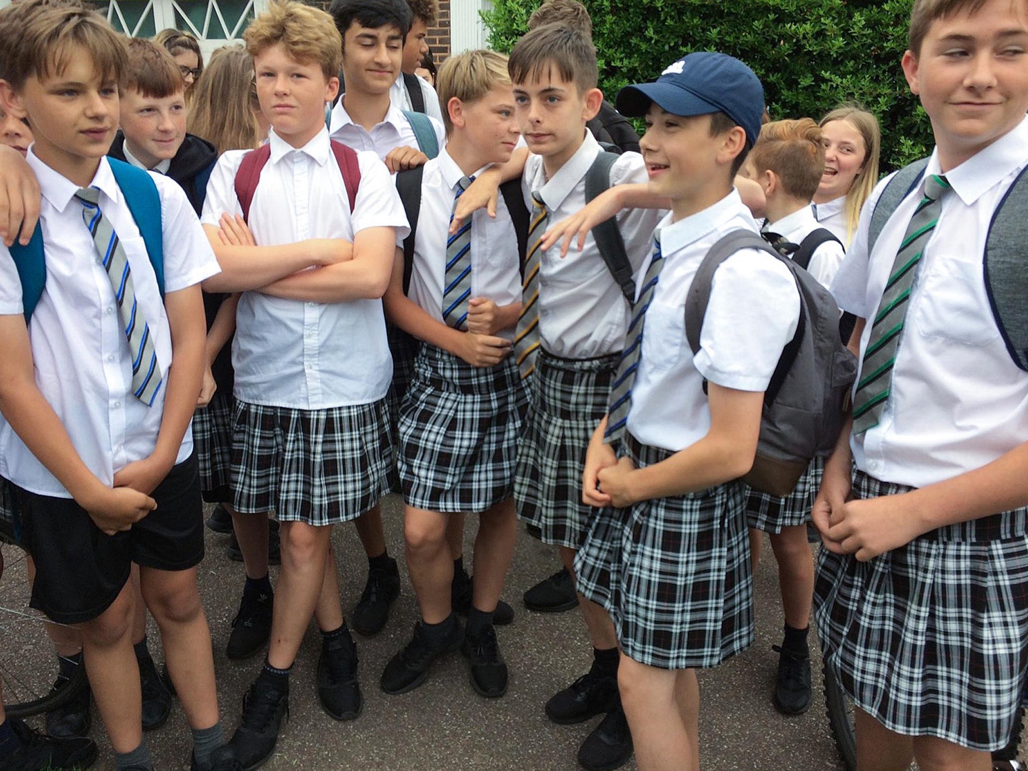 Boys wear skirts to school after being told shorts were not part of the uniform